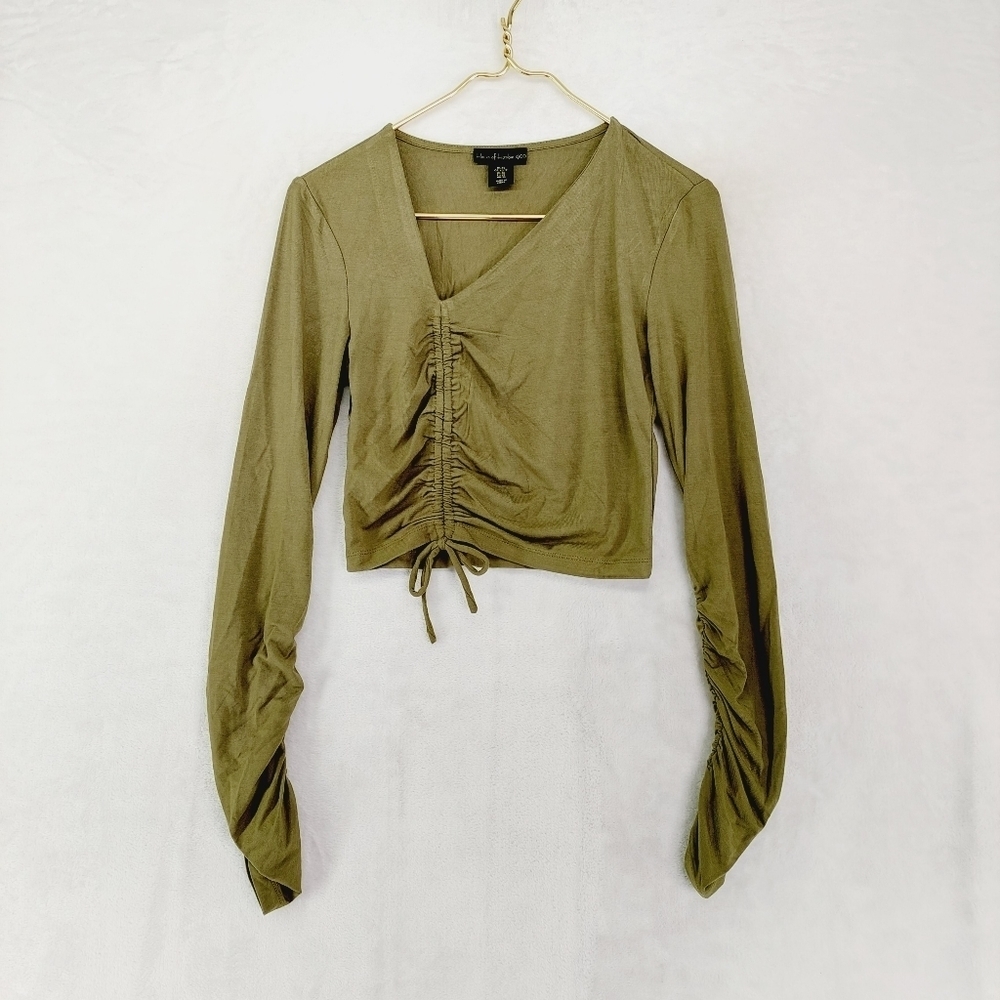 House of Harlow 1960 Olive Green Ruched Long Sleeve Crop Top